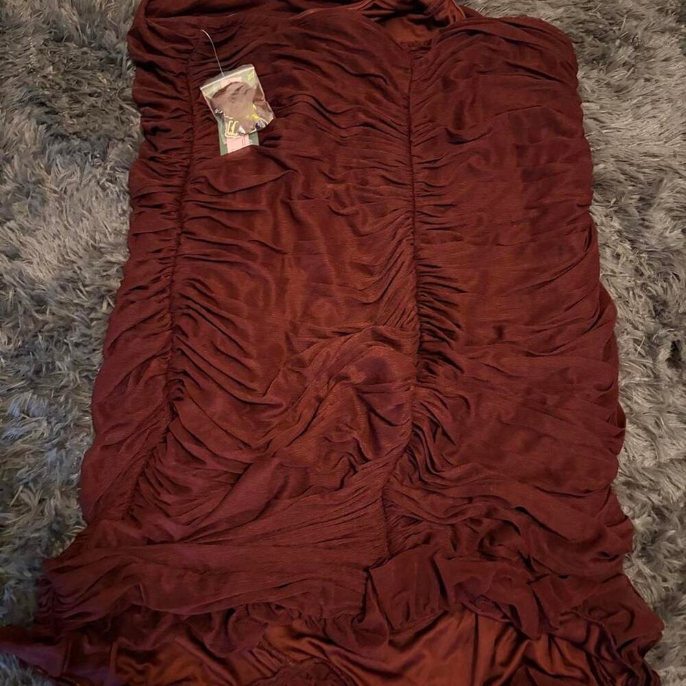 Women's Ruched Ruffle Tube Mini Dress, Size 2X - Picture 4 of 4